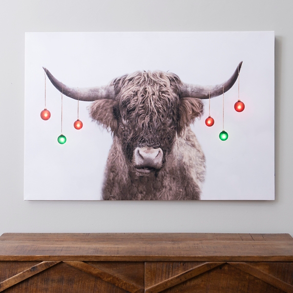 LED Ornament and Highland Cow Canvas Art Print | Kirklands Home