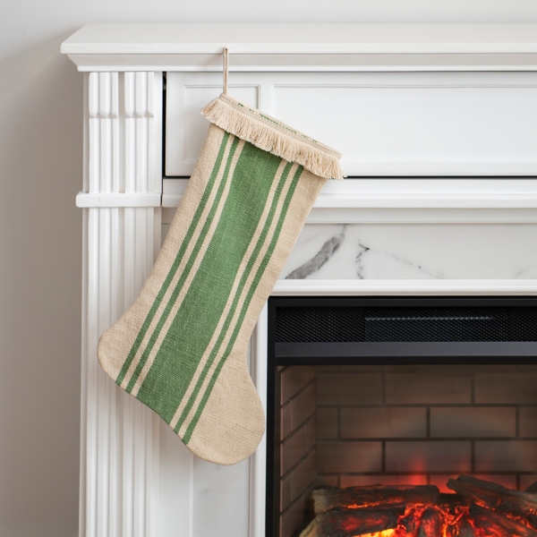 Green Fringe Stripe Stocking Kirklands Home