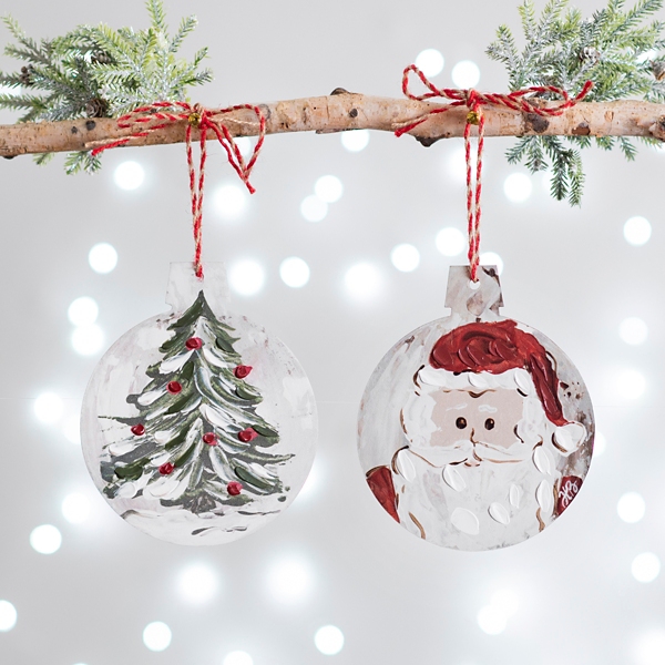 Christmas Tree and Santa Art Ornaments, Set of 2 | Kirklands Home