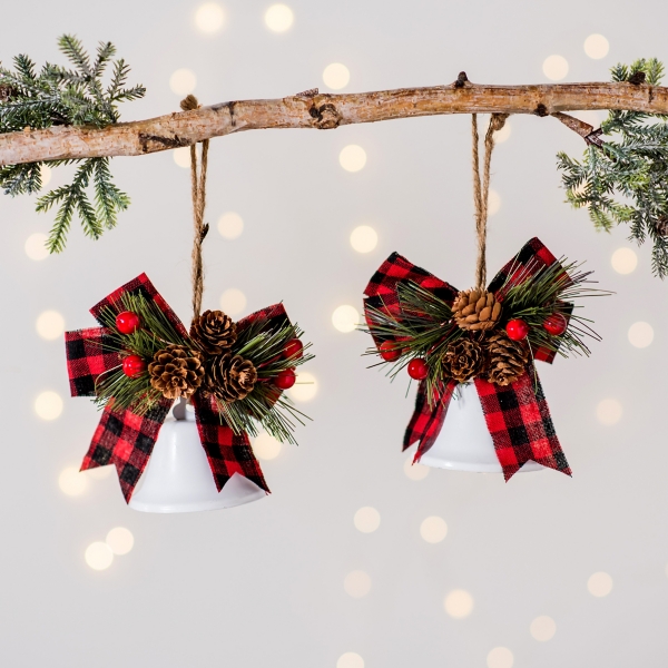 Download White Metal Bell Greenery Ornaments Set Of 2 Kirklands