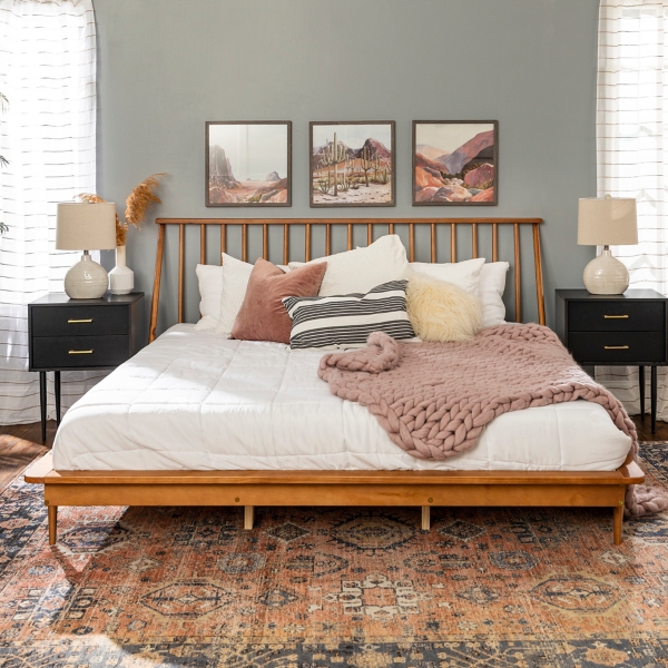 Caramel Mid Century Modern Platform King Bed Frame | Kirklands