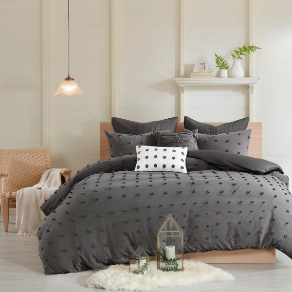 Dark Gray Tufted Cotton 7 Pc King Duvet Set Kirklands