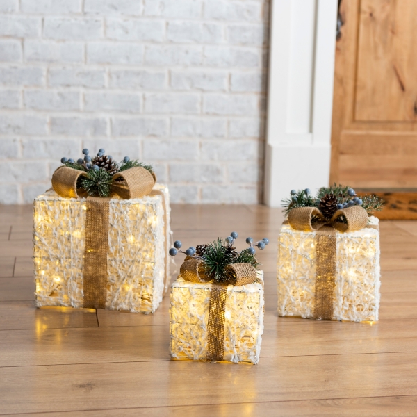 White PreLit Gift Boxes, Set of 3 Kirklands Home