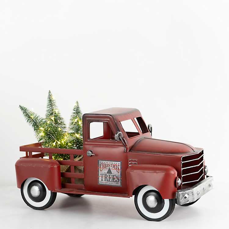 New Farmhouse Rustic LARGE VINTAGE RED TRUCK CHRISTMAS TREE MILK CAN Bucket 18" 