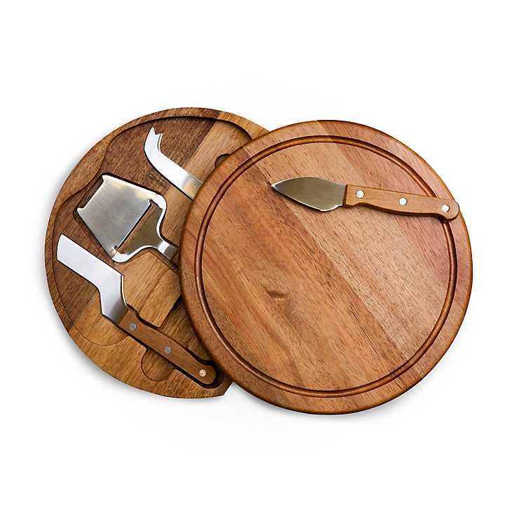 Swivel Round Acacia Wood Cheese Board, Round Wooden Cheese Board