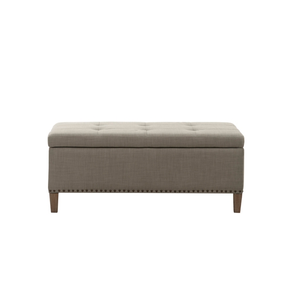 Light Gray Linen Button Tufted Storage Bench
