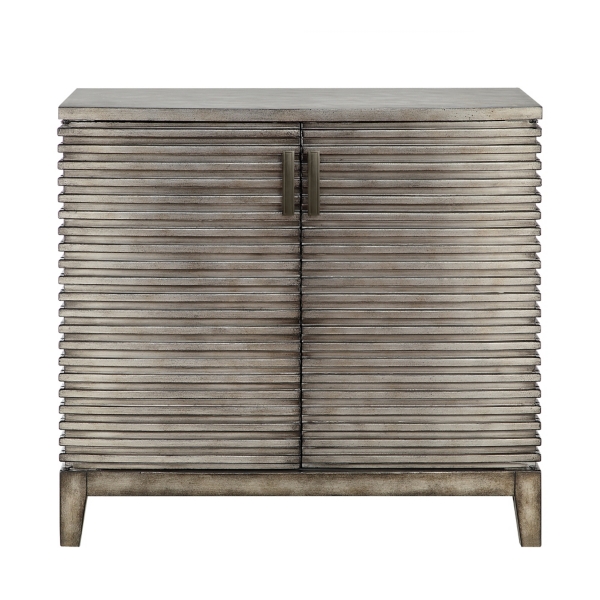 Distressed Gray Linear 2-Door Wooden Chest