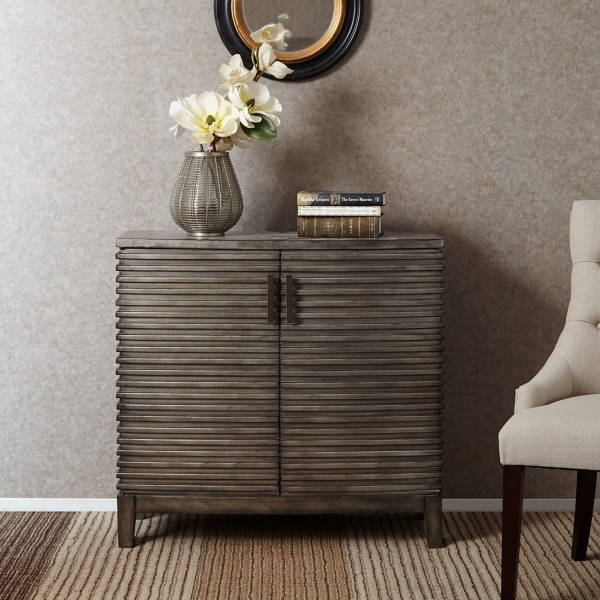 Distressed Gray Linear 2-Door Wooden Chest