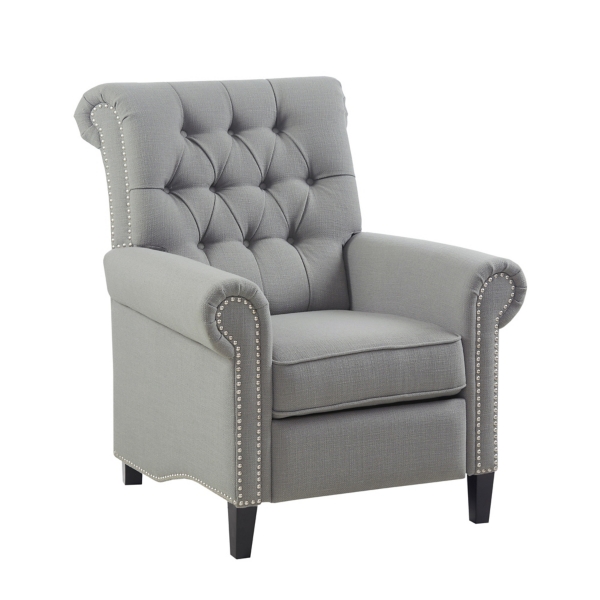 Gray Tufted Back Nailhead Trim Recliner Armchair