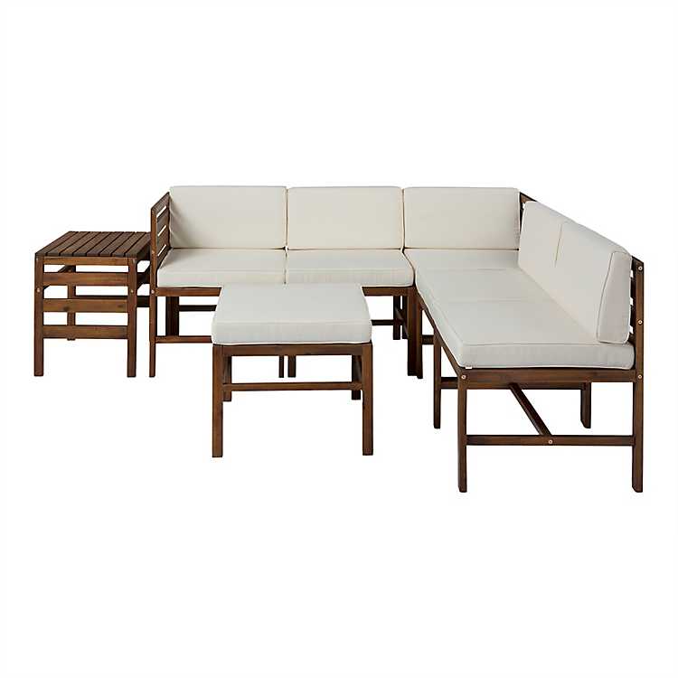 Beige Modern Modular 7 Pc Acacia, Modern Modular Outdoor Furniture