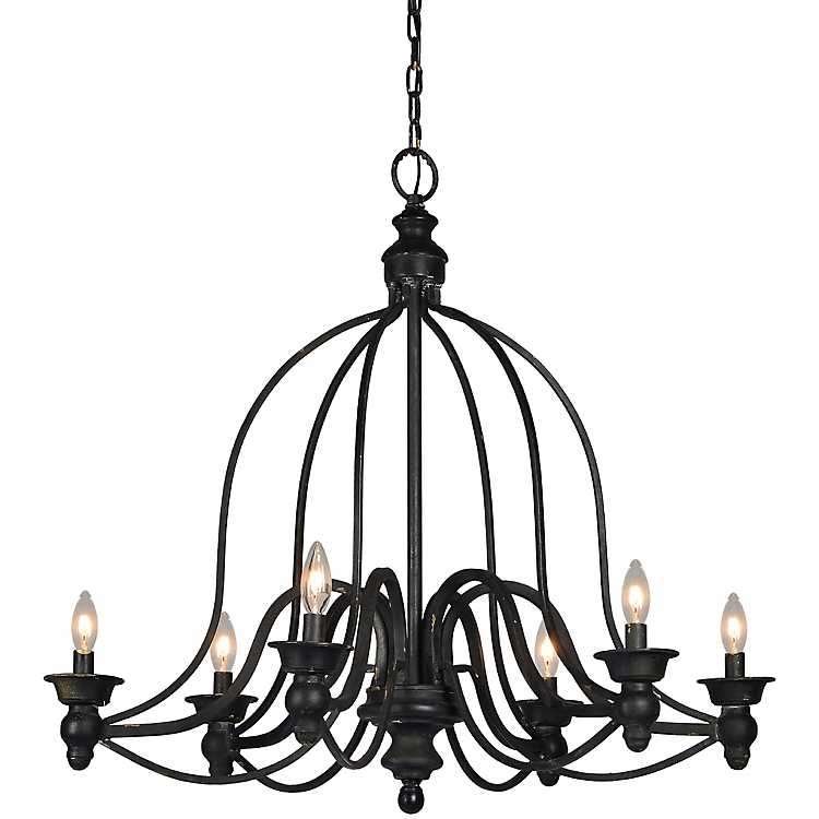 Black Metal Curved Open Chandelier, Black Metal Chandelier With Shades