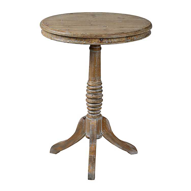 Natural Wooden Round Pedestal Accent, Wood Pedestal Accent Table Round