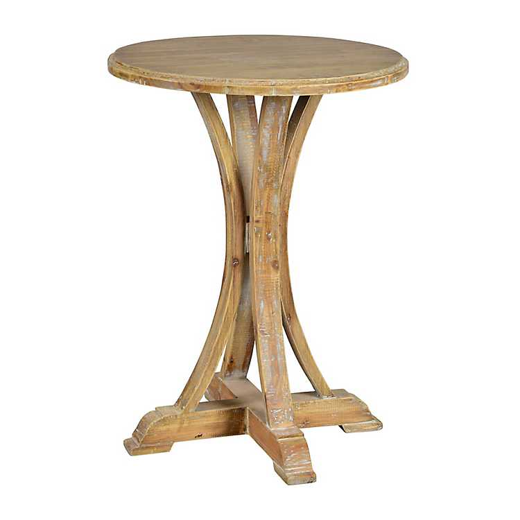 Natural Wooden Arched Base Round Top, Round Accent Table Wood