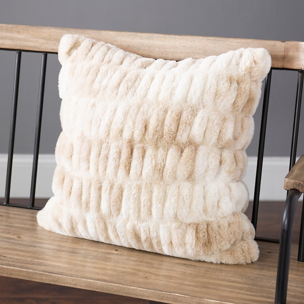 Natural Ruched Faux Fur Pillow