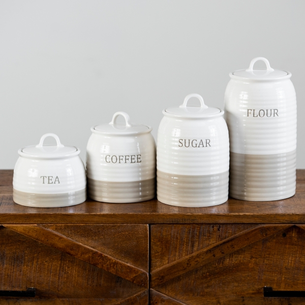 Ceramic Coffee Tea Sugar Flour Canister Set Dish