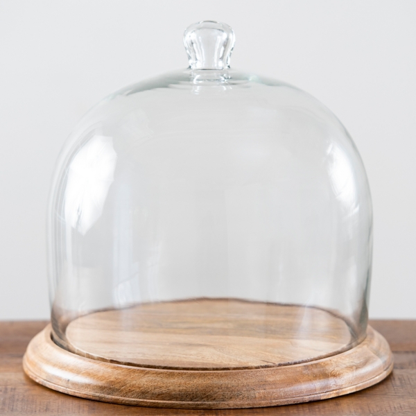 Glass Cake Dome with Natural Wooden Base Kirklands Home