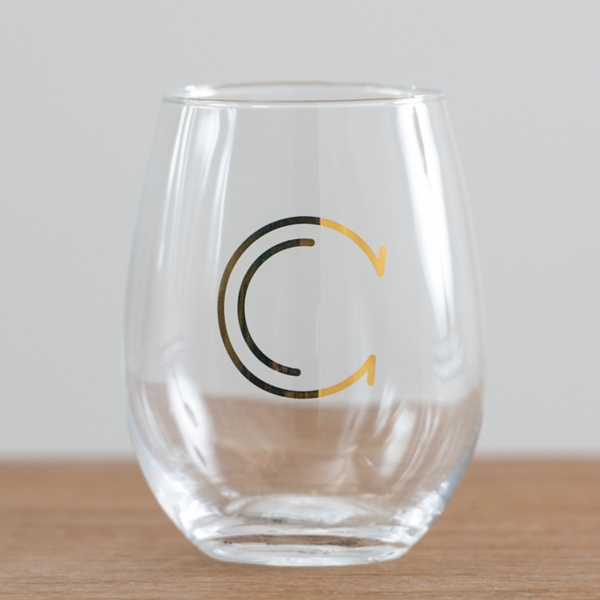 Gold Monogram C Stemless Wine Glasses, Set of 2 Kirklands Home