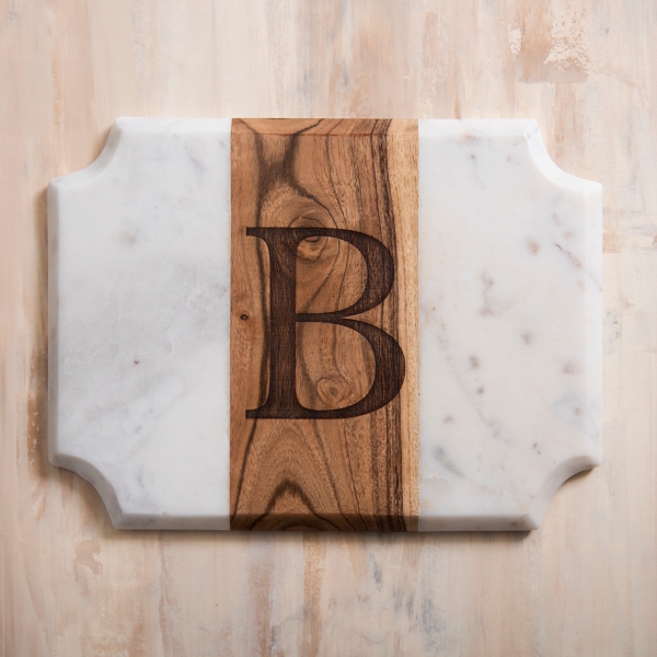 Marble and Acacia Monogram B Cutting Board