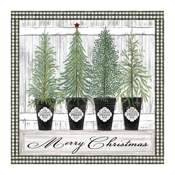 Merry Christmas Tall Potted Trees Canvas Art Print | Kirklands Home