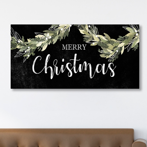 Black and Green Merry Christmas Canvas Art Print