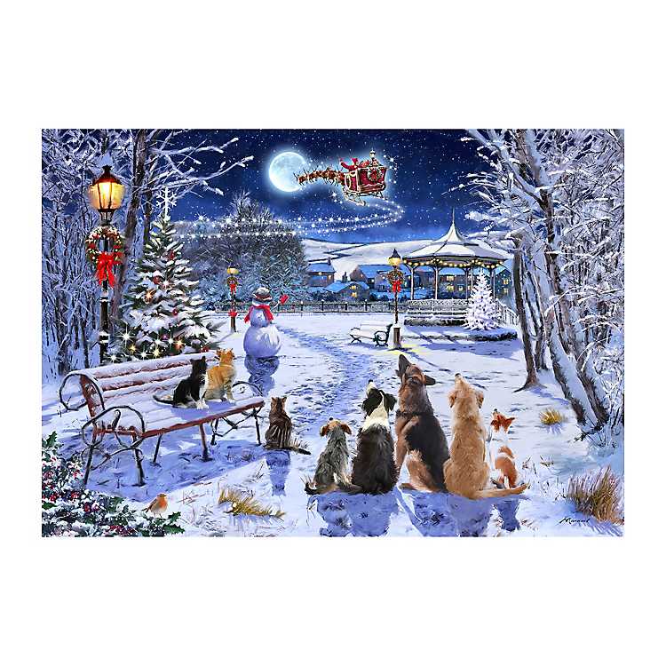Rudolph 5x7 archival Unframed PRINT Landscape Art Snow Night Dog CHRISTMAS 