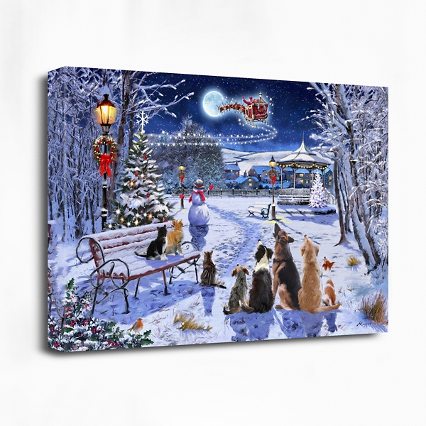 Dogs and Cats In Christmas Park Canvas Art Print