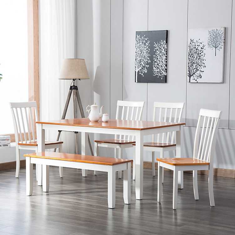 Honey Oak Wooden 6 Pc Dining Set, Dining Room Table And Chairs Oak White