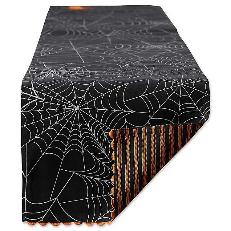 Black Spider Web Halloween Table Runner 
