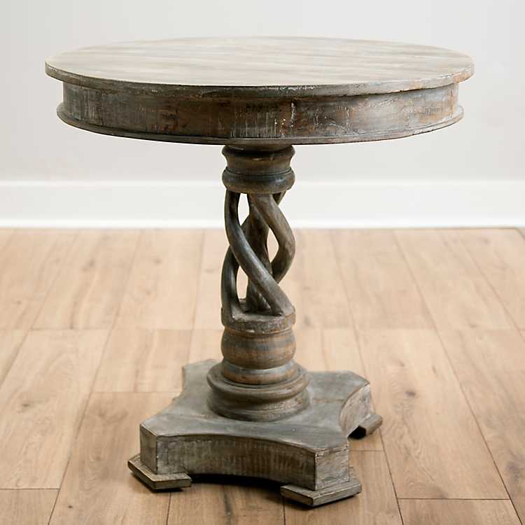 Twisted Base Wooden Accent Table, Round Pedestal Accent Tables