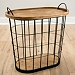 Black Wire and Natural Wood Basket Side Table