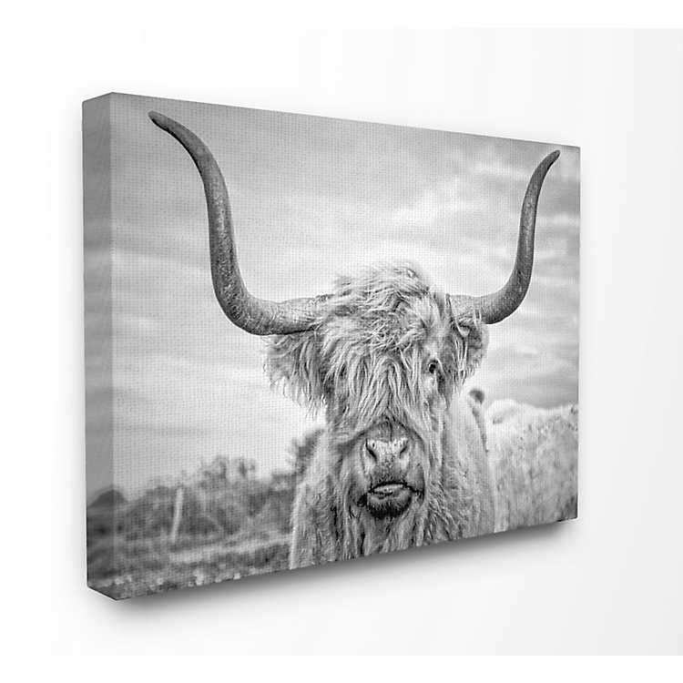 Black And White Photo Instant Digital Download Wall Art Print Highland Cow Image