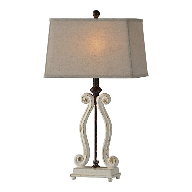 Bronze Hammered Scroll Base Table Lamp, Scroll Table Lamp Cream