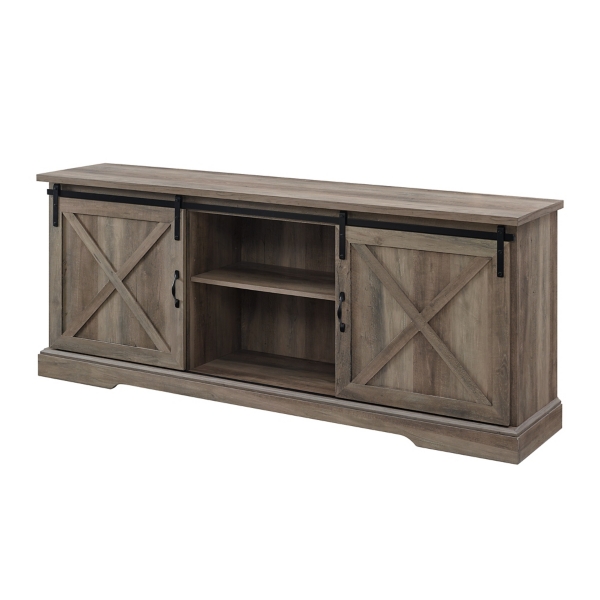 Gray Wash Sliding Barn Door TV Stand