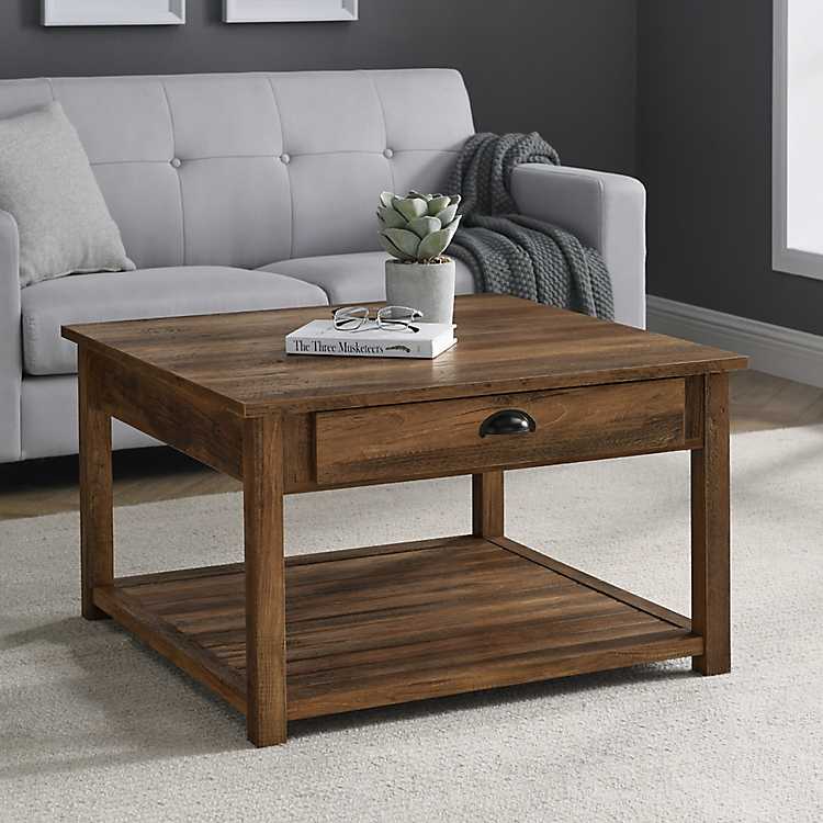 Rustic Oak Square Coffee Table, Oak Square Coffee Table With Storage