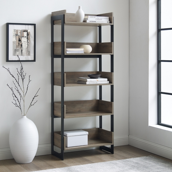 Gray Wash and Metal 5Shelf Bookshelf Kirklands Home