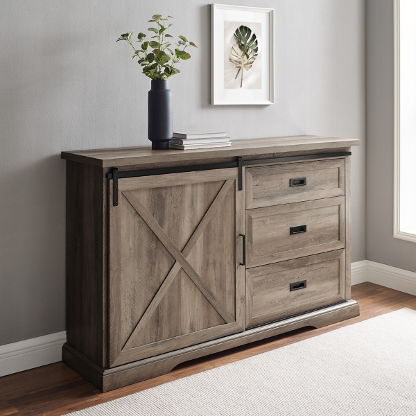 Wooden Bathroom Storage Cabinet with Sliding Barn Door and 3-level