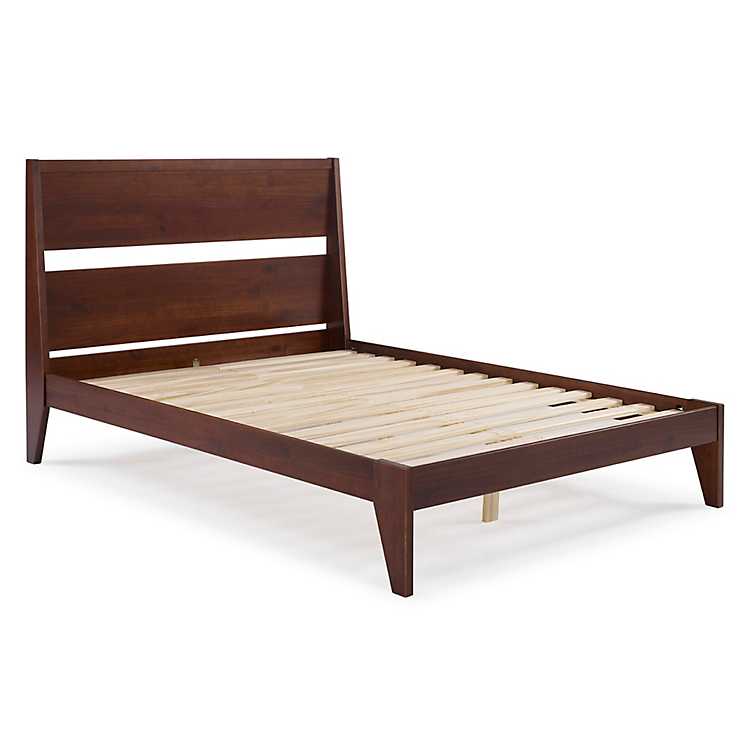 Walnut Solid Wood Platform Queen Bed, Queen Wood Platform Bed
