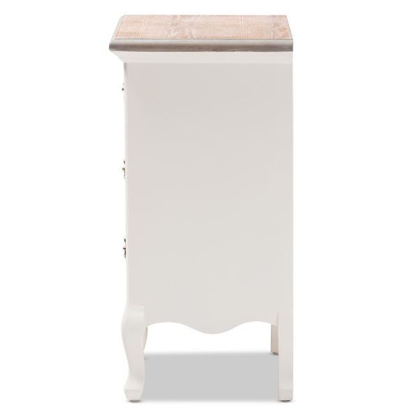 Antique White Wooden 3-Drawer Nightstand