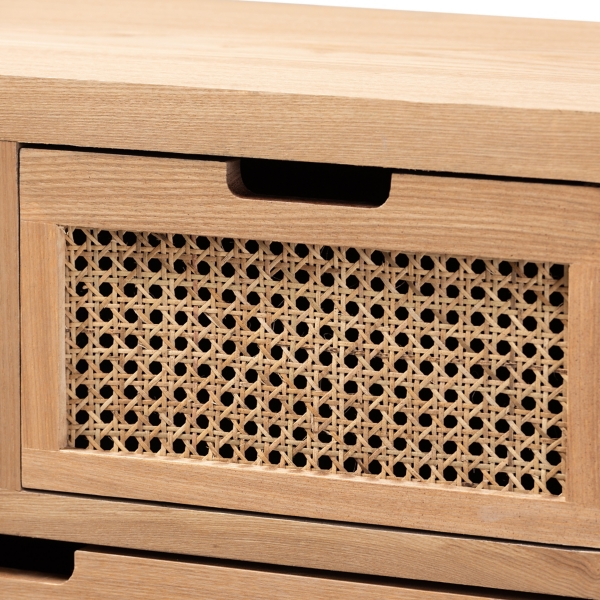 Oak and Rattan 4-Drawer Chest