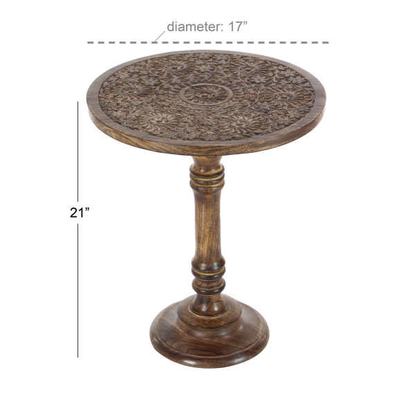 Carved Mandala Mango Wood Accent Table