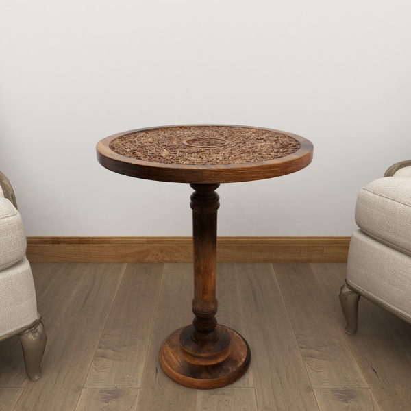 Carved Mandala Mango Wood Accent Table