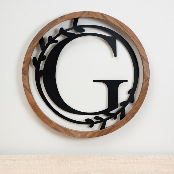 Wood and Metal Laurel Monogram G Plaque | Kirklands Home