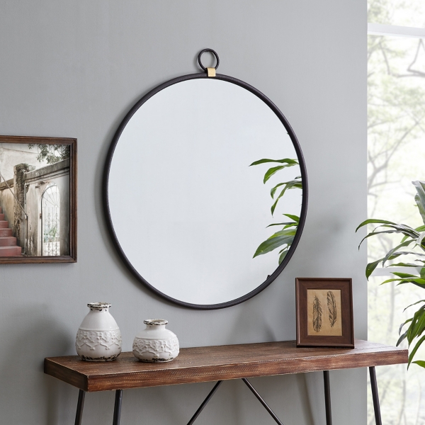 Round Black Metal Mirror with Ring Kirklands Home