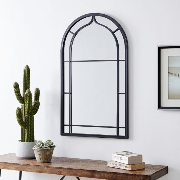 Gray Metal Arched Mirror 