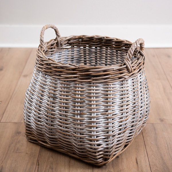 Whitewashed Melanie Round Belly Wicker Basket Kirklands Home