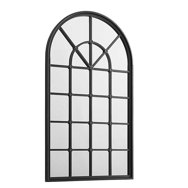 Black Metal Arched Windowpane Mirror, Arched Window Mirror Black