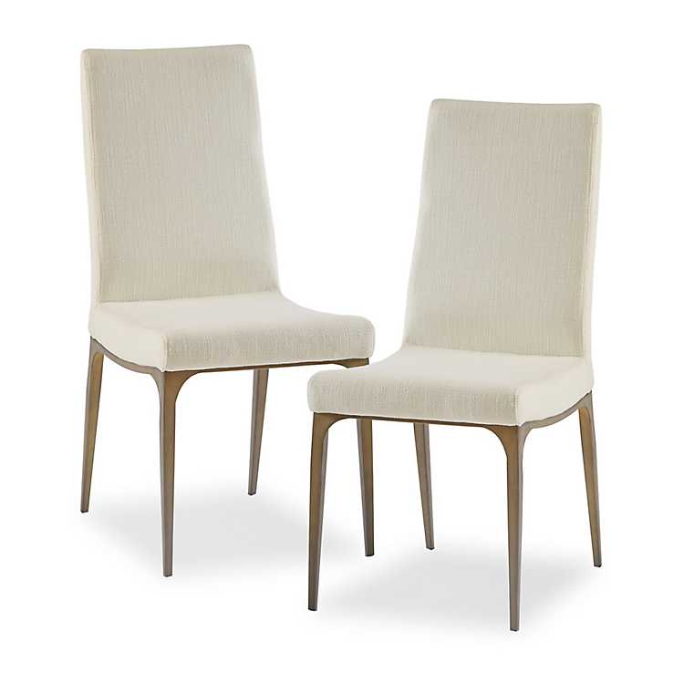 Cream Bronze Metal Base Dining Chairs, Bronze Metal Dining Chairs
