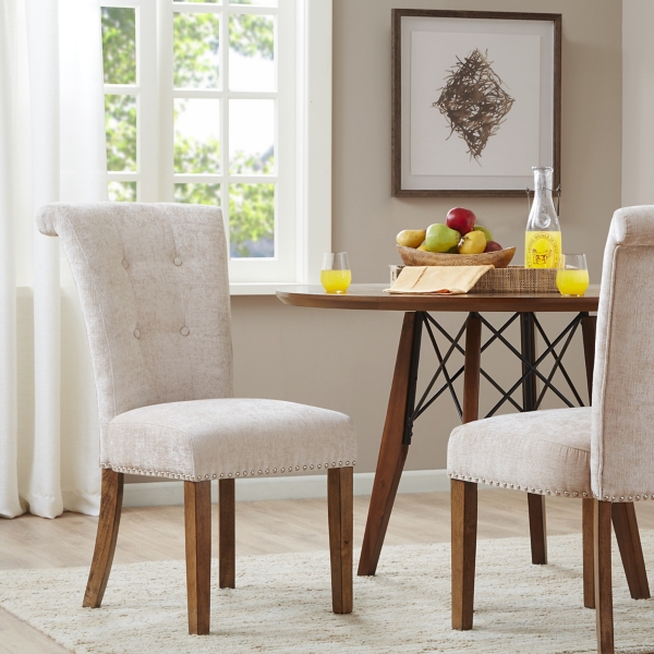 Cream Linen Rolled Back Dining Chairs, Set of 2
