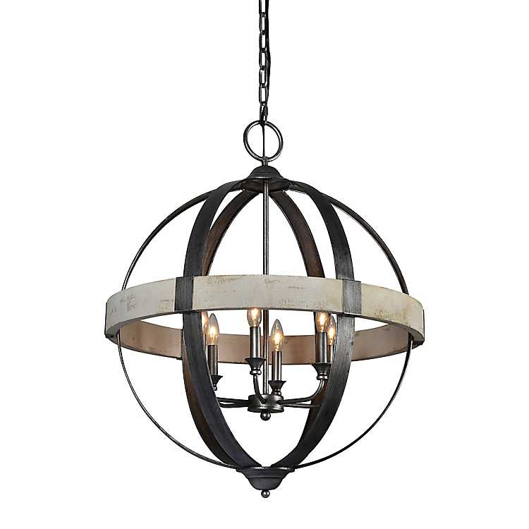 Iron And Wood Orb Chandelier, Iron And Wood Orb Chandelier