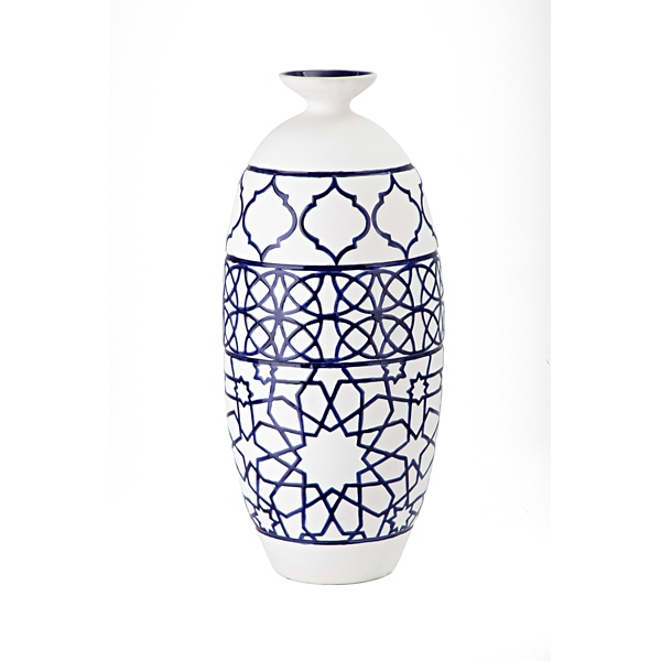 White And Dark Blue Tall Ceramic Vase Kirklands